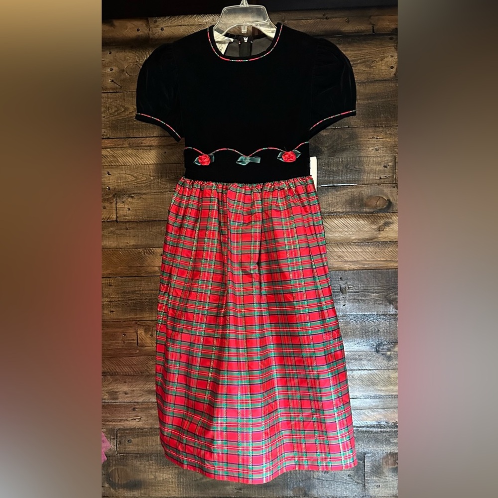 Bonnie Jean Black and Red Plaid Formal Dress